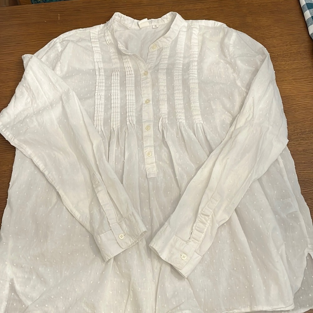 Gap Women’s XL Tall 100% Cotton Dobby White Long Sleeve Pintuck Casual B…